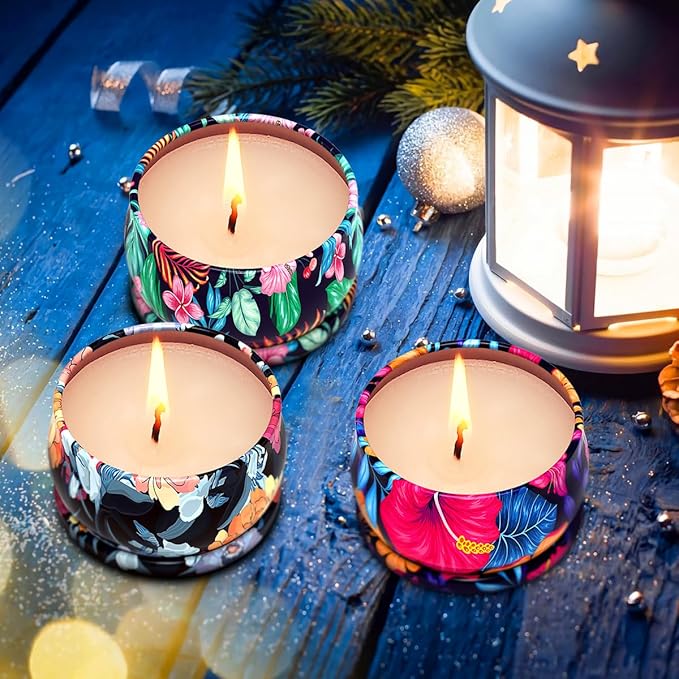 3 Packs Scented Candles Set for Christmas Thanksgiving, Natural Soy Wax Portable Travel Tin Candle, Aromatherapy Gift for Friends Classmates Colleague
