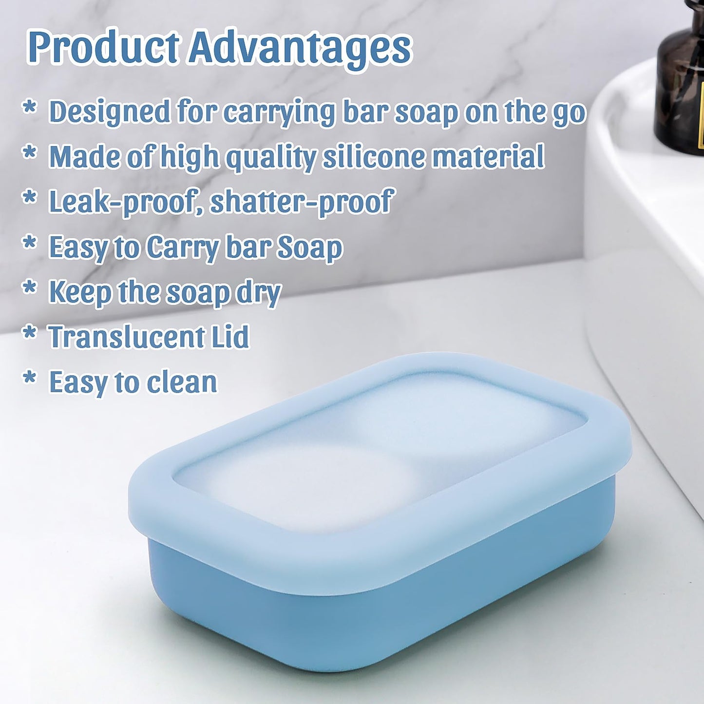 OZNER Silicone Travel Soap Case for Two Bars, Leak Proof Shampoo Bar Holder Compatible with Kitsch Bars, Soap Container with Drainage Layer for Bathroom, Camping, and Gym, Easy to Clean (Blue-Large)