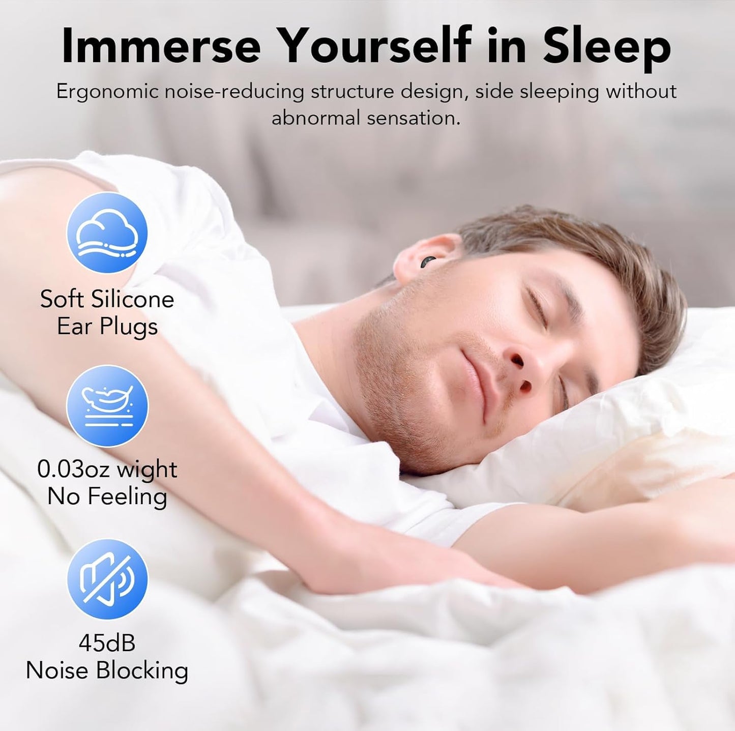 Ear Plugs for Sleeping Noise Cancelling, 45dB Earplugs for Noise Reduction, Reusable Noise Cancelling Ear Plugs Hearing Protection for Focus/Study/Work/Concert, Silicone EarPlugs with Case & 8 Eartips