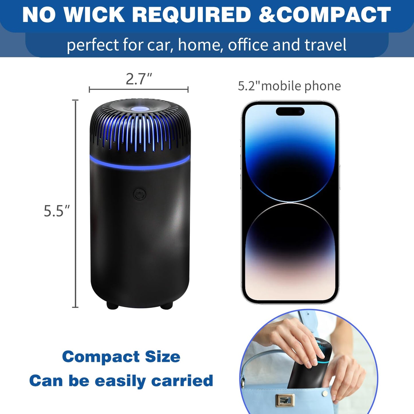 Generic Car Humidifier Aromatherapy Essential Oil Diffuser USB Mist Mini Portable for Car Home Office Bedroom, 100ML, Black