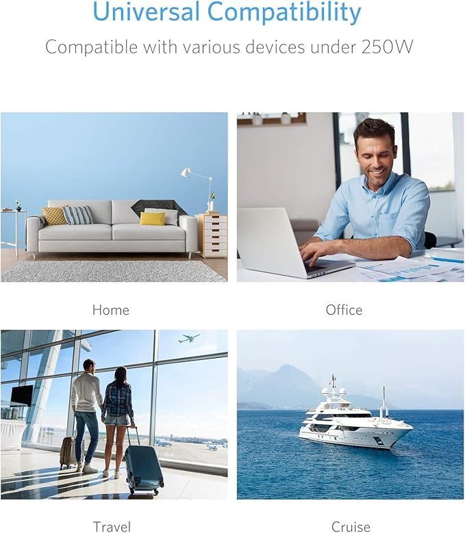 BESTEK International Power Adapter 250W, 220V to 110V Step Down Travel Voltage Converter with 4-Port USB Including US/AU/EU/UK//India/South Africa Plug Adapter (Red)