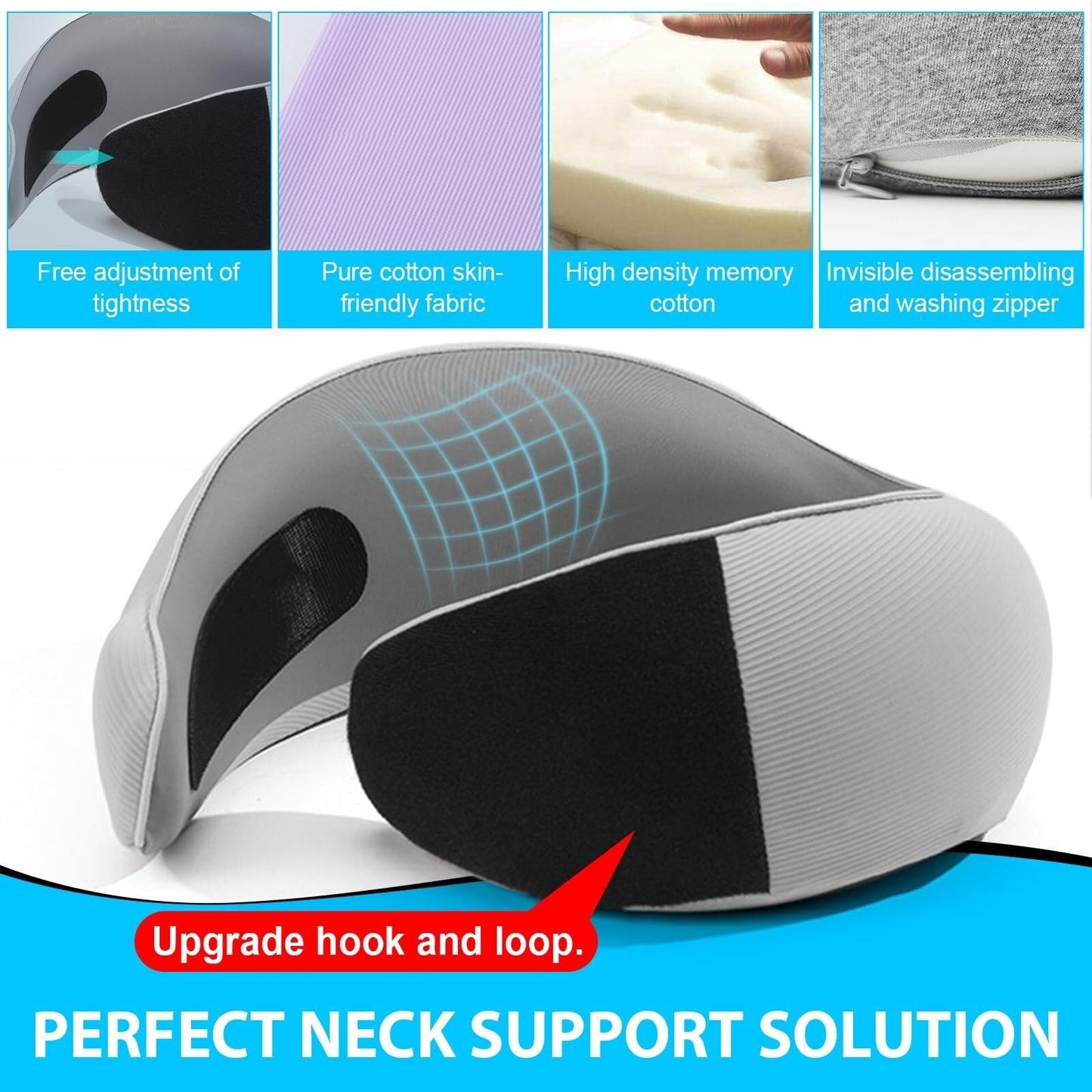 Travel Neck Pillow for Airplanes – 100% Memory Foam, 360° Head Support, Breathable & Washable Cover, Compact for Travel, Car & Flights