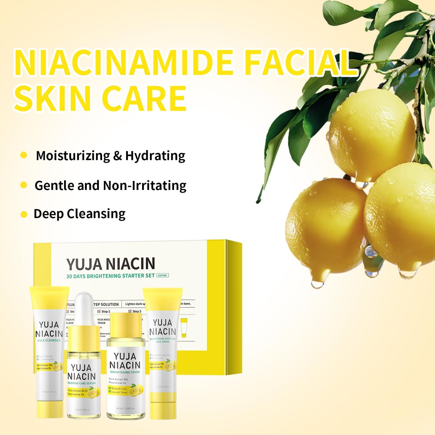 Niacinamide Skin Care Set, Yuja Niacin Skincare Kit,Skin Care Set Kit,Face Cleanser Wash, Toner, Niacinamide Serum, Face Cream For Moisturizing Facial Kit for Women Men Even Skin Tone Travel Size