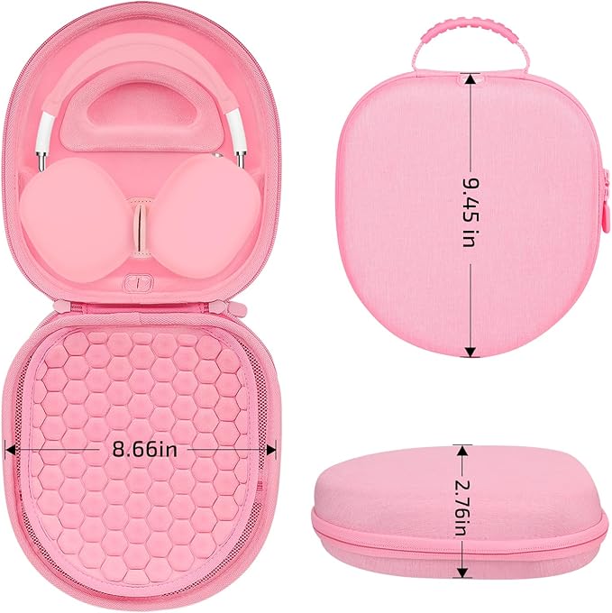 AirPod Max Case with Sleep and Charging Support, AirPods Max Accessory Compatible with Apple AirPods Max Wireless Over-Ear Headphones, Travel Portable Airpod Max Case(Pink)