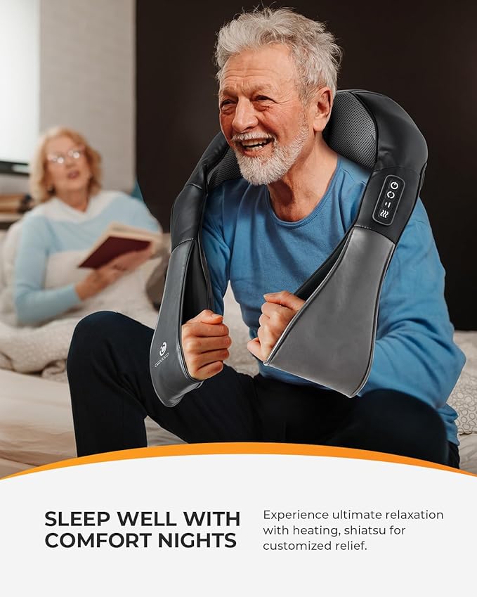 CooCoCo Shiatsu Neck & Back Massager with Heat, Father's Day Birthday Gifts, Corded Electric Deep Tissue 3D Kneading Pillow, Massager for Neck and Shoulder Pain Relief, Home, Office, Car Use