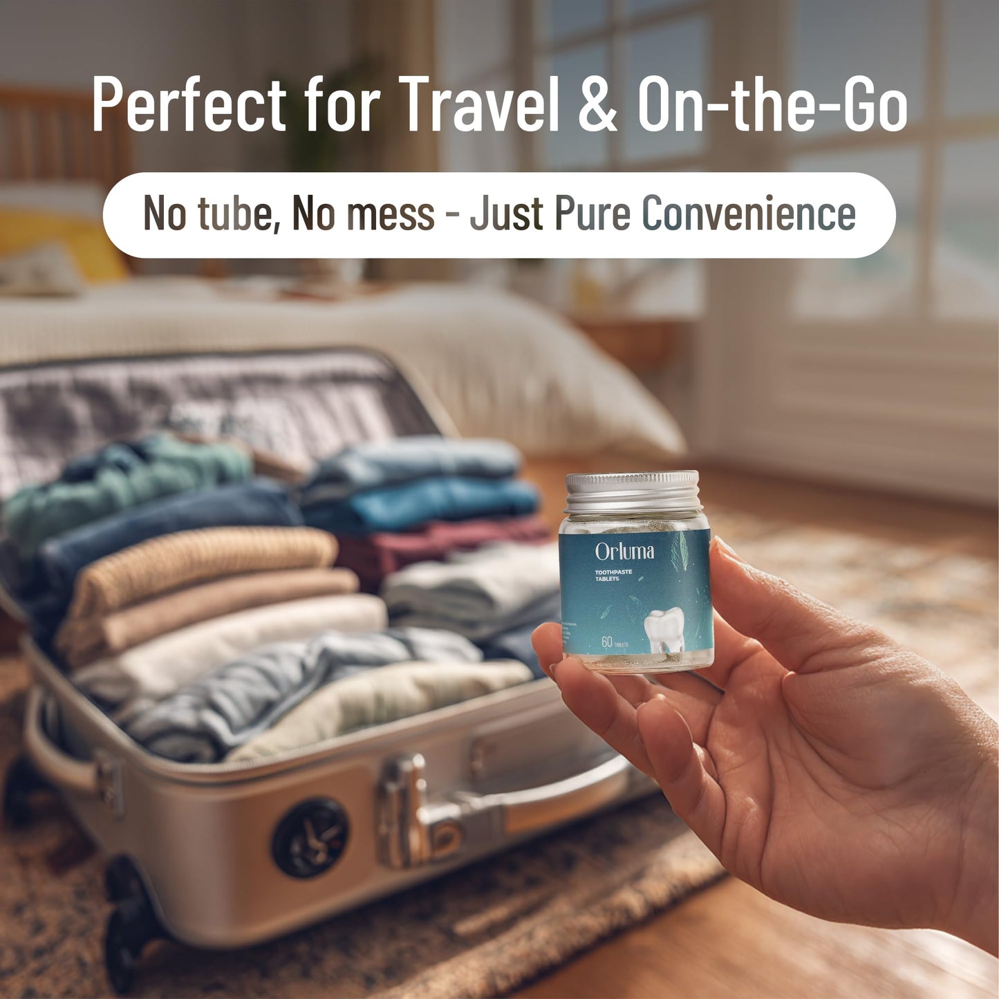 Mint Toothpaste Tablets Fluoride Free – Travel Size Toothpaste for Whitening, Fresh Breath & Clean Teeth – Natural Mint Dental Tablets – Portable Oral Care – 60 Count Jar for Daily Use