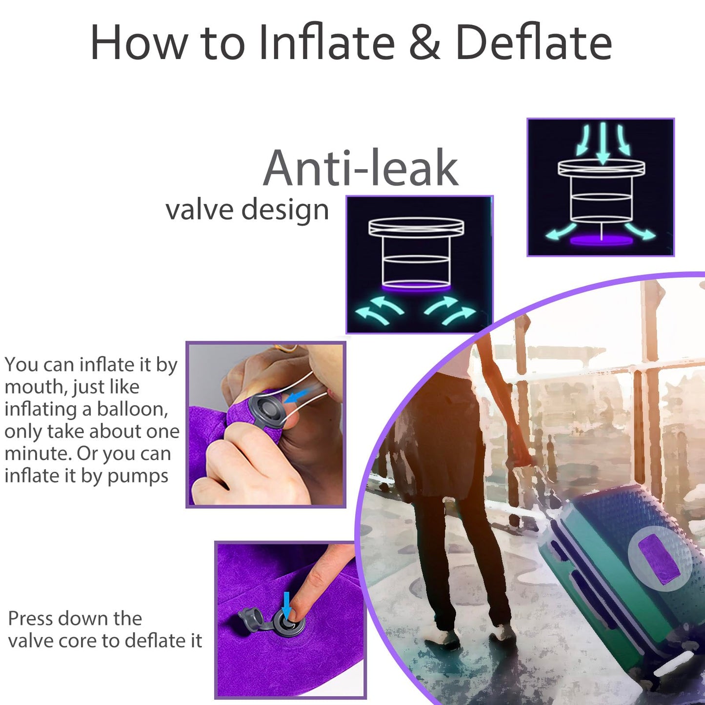 Knee Pillow for Side Sleepers, Leg Pillow for Side Sleeping Velvet Soft Fabric, Inflatable Travel Pillow for Thigh Sleep Support, Side Sleeper Pillow Between Legs for Hip Sciatica Back Pain Relief