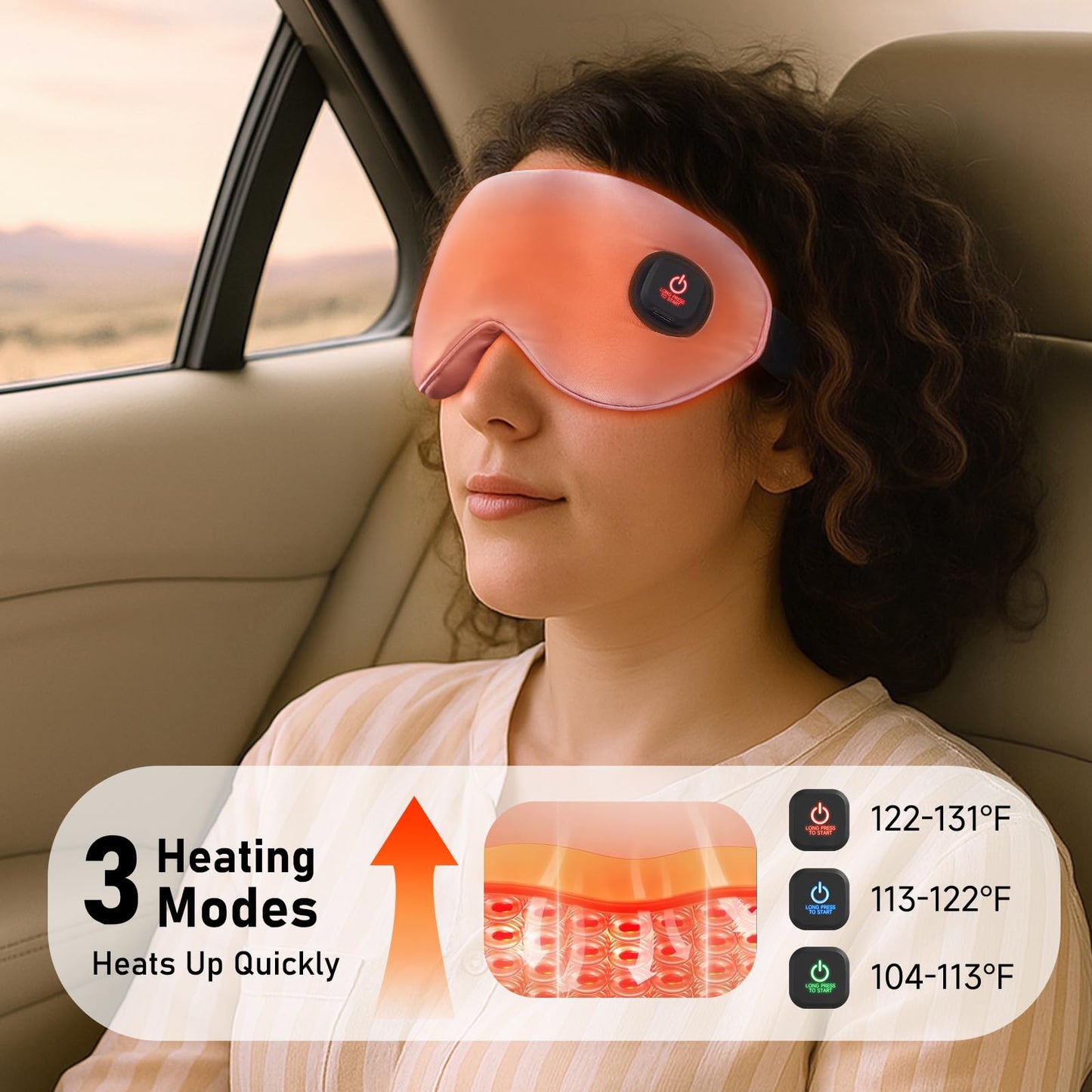 LitBear Heated Eye Mask, Silk Cordless Warm Eye Compress for Dry Eyes, Light Blocking Heat Eye Mask for Women Men, Soft Eye Heating Pad for Dry Eyes, Travel, Rechargeable, Washable Cover (Pink)