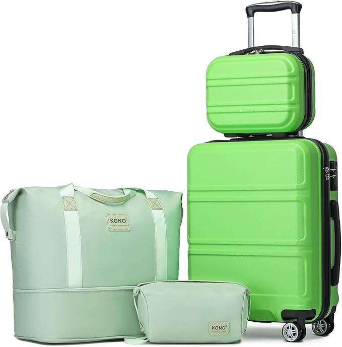 Kono Luggage Set 4 Piece Carry On Hardside Luggage with TSA Lock Spinner Wheels Carry On Suitcase Apple Green