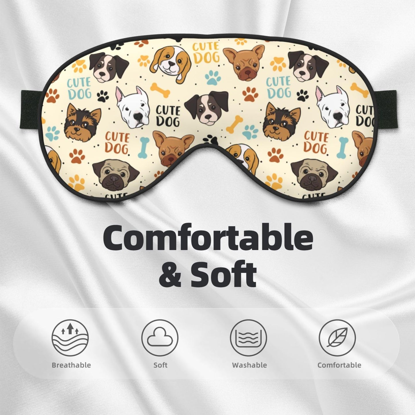 Cute Dog Sleep Mask Breathable Soft Eye Mask for Sleep for Women Men Lightweight Eye Cover for Travel, Night Work, Nap, Office