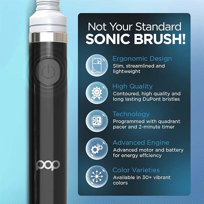 3-Pack Pop Sonic Electric Toothbrush (Rose + Black + Bubble) - Travel Toothbrushes w/AAA Battery | Kids Electric Toothbrushes with 2 Speed & 15,000-30,000 Strokes/Minute, Dupont Nylon Bristles
