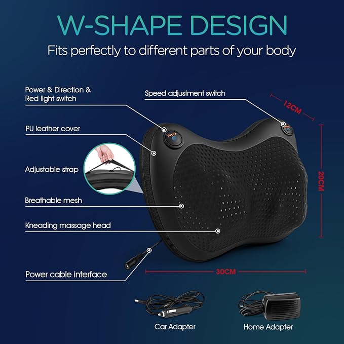 VOYOR-HEALTH Shiatsu Neck and Back Massager with Heat - 3D Kneading Deep Tissue Massage Pillow for Lower Back, Shoulder, Calf, Foot, Use at Home, Car, Office YZ100