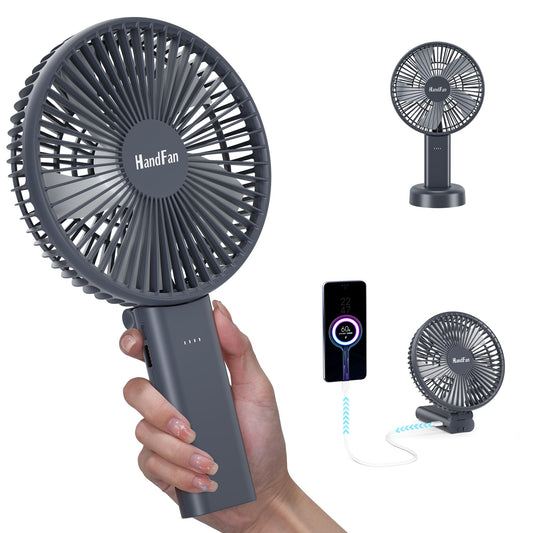 HandFan 6 Inch Handheld Fan with 4000mAh Battery 6 Speed Personal Fan, Strong Airflow, Cooling Desk Removable Base Design, 5-34H Working Time, 180° Foldable for Travel Outdoor Office Household(grey)