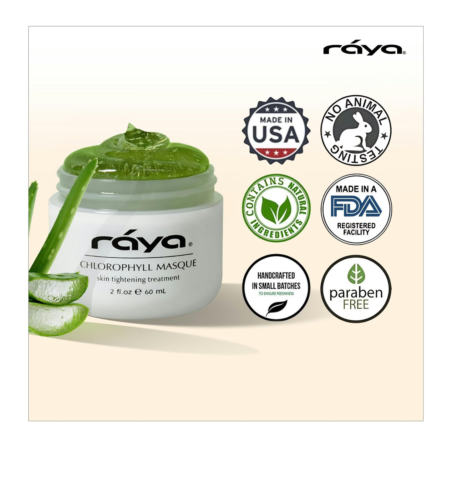 Raya Chlorophyll Masque (607) | Tightening Facial Treatment Mask for All Skin | Reduces Fine Lines and Wrinkles | Skin Tightening Mask for Face Skin Care | Face Masks Skincare