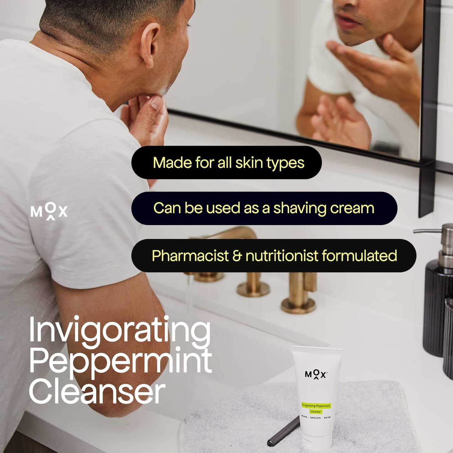 Mox Skincare Hydrating Mint Face Cleanser Travel Size (0.75oz) | Exfoliating Daily Face Wash | Unclog Pores with Salicylic Acid