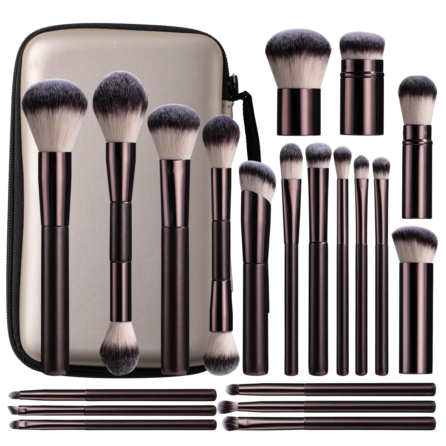 BS-MALL Professional Makeup Brush Set With Travel Case - Kabuki Brush Eyeshadow Brush, Concealer Brush, Blush Brush & Foundation Brush 20 Pcs, Labeled Daily Use & Versatile Occasions