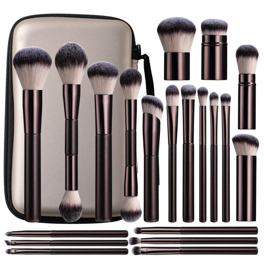 BS-MALL Professional Makeup Brush Set With Travel Case - Kabuki Brush Eyeshadow Brush, Concealer Brush, Blush Brush & Foundation Brush 20 Pcs, Labeled Daily Use & Versatile Occasions