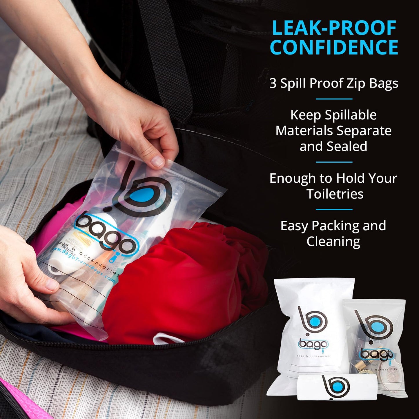 bago 8 Pcs Packing Cubes for Travel - 5 Travel Packing Cubes for Suitcases with 3 ZipLock Bags, Luggage Organizer Bags to Get Maximum Storage, Save Time & Effort to Pack (Black Blue Purple Green Pink)