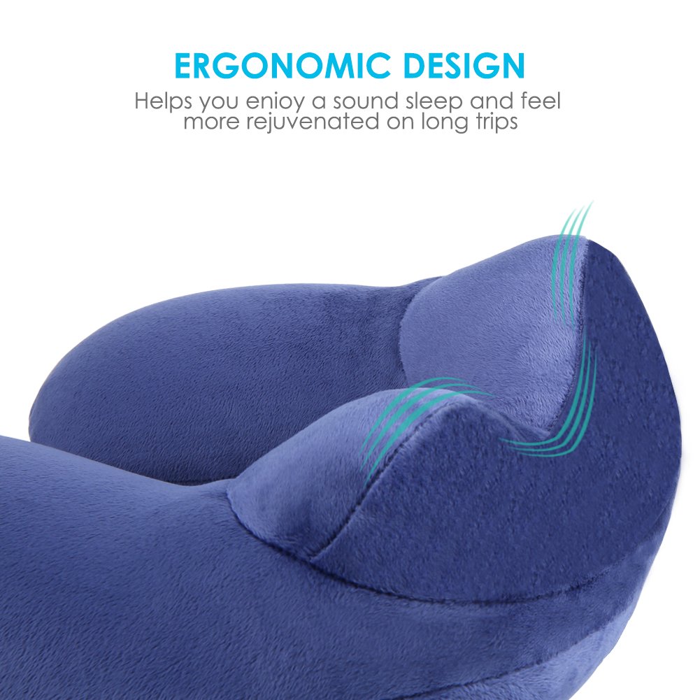 urophylla Inflatable Travel Pillow for Airplane, Soft Velvet Inflatable Travel Neck Pillow for Airplanes, Train, Car, Home and Office with Packsack & Comfortable Velvet - Blue
