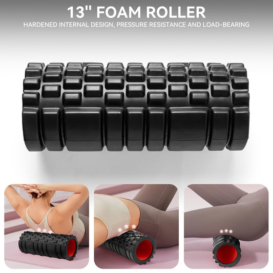 Krightlink Foam Roller for Deep Tissue Massager, 13" High Density Exercise Patented Roller for Muscle Massage and Myofascial Trigger Point Release Back Roller for Fitness, Yoga and Pilates (Black)