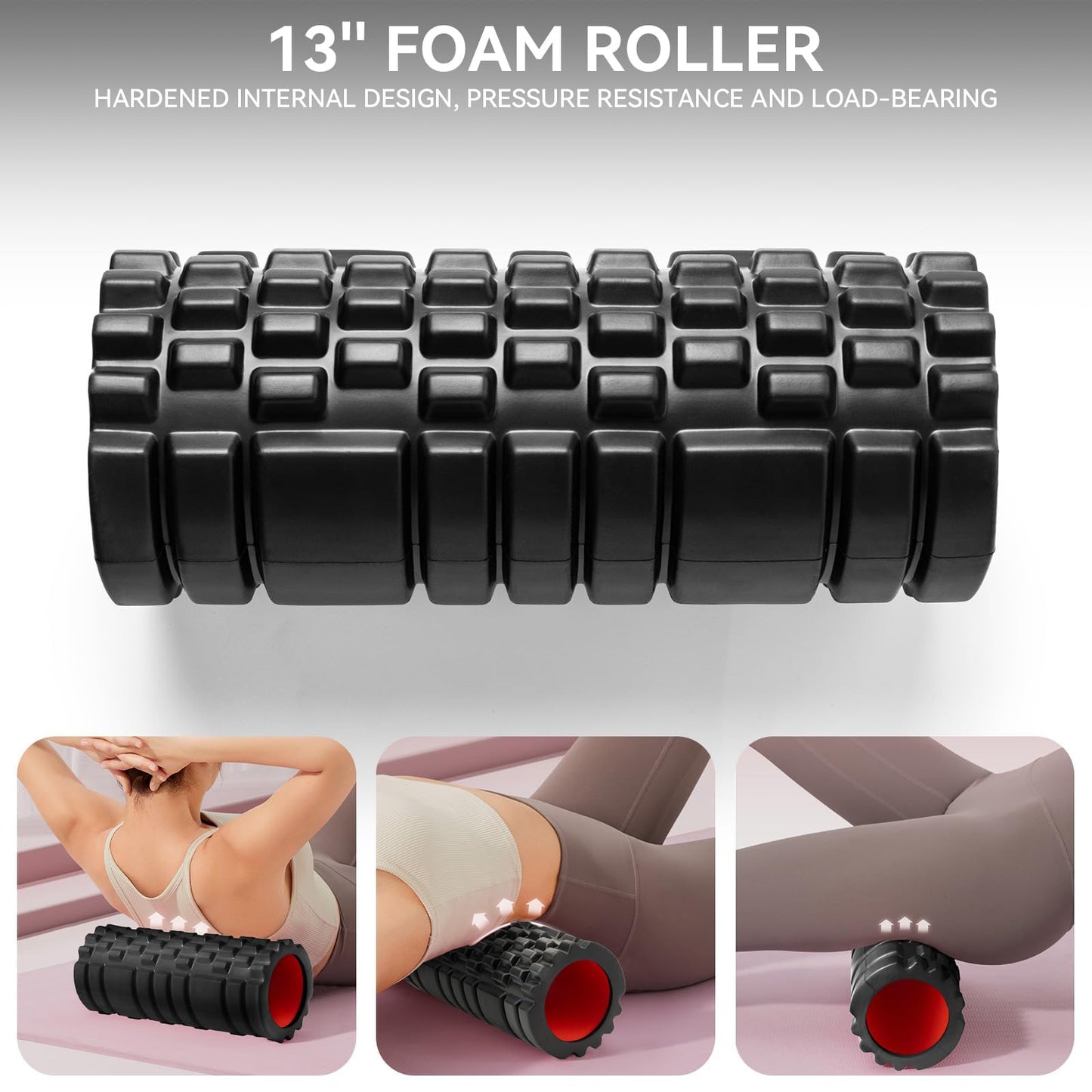 Krightlink Foam Roller for Deep Tissue Massager, 13" High Density Exercise Patented Roller for Muscle Massage and Myofascial Trigger Point Release Back Roller for Fitness, Yoga and Pilates (Black)
