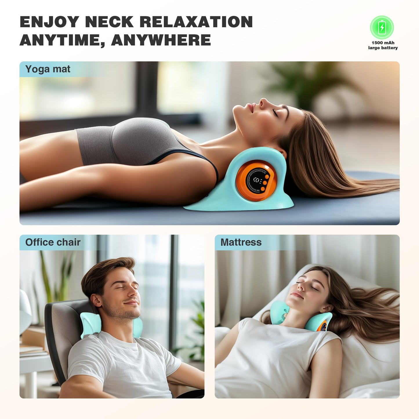 Neck Massager 2025, Neck and Shoulder Relaxer with Heat, 3 Modes, Portable Pillows for Pain Relief and Muscle Relax, 26° Angle Cervical Traction Device for Back, Shoulder