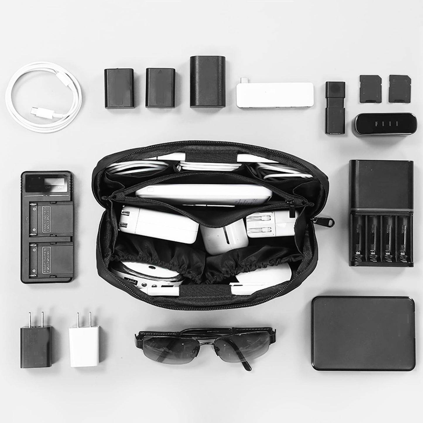 RIGHT AWAY Travel Tech Pouch,Waterproof Cord Case,Electronics Organizer Travel Case,Cable Organizer Storage Bag For Phone, Charger, Accessories(BLACK)