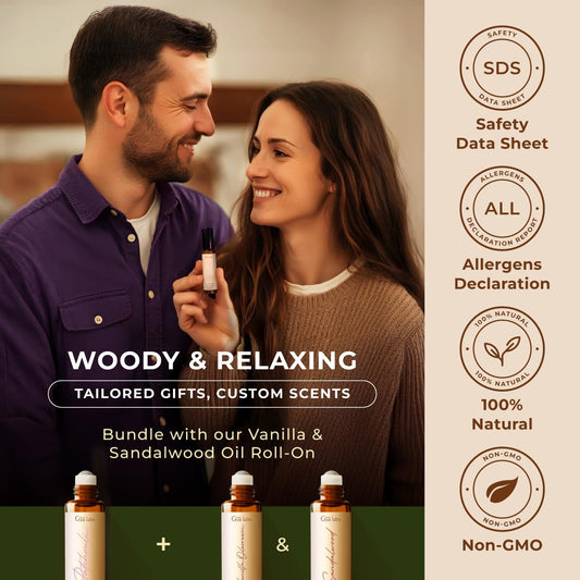 Gya Labs Patchouli Roll On, Luxurious Aroma for Confidence and Allure - Patchouli Essential Oil Roll On for Tranquillity and Inner Peace - 0.34 Fl Oz - Travel-Sized Convenience and Quick Absorption