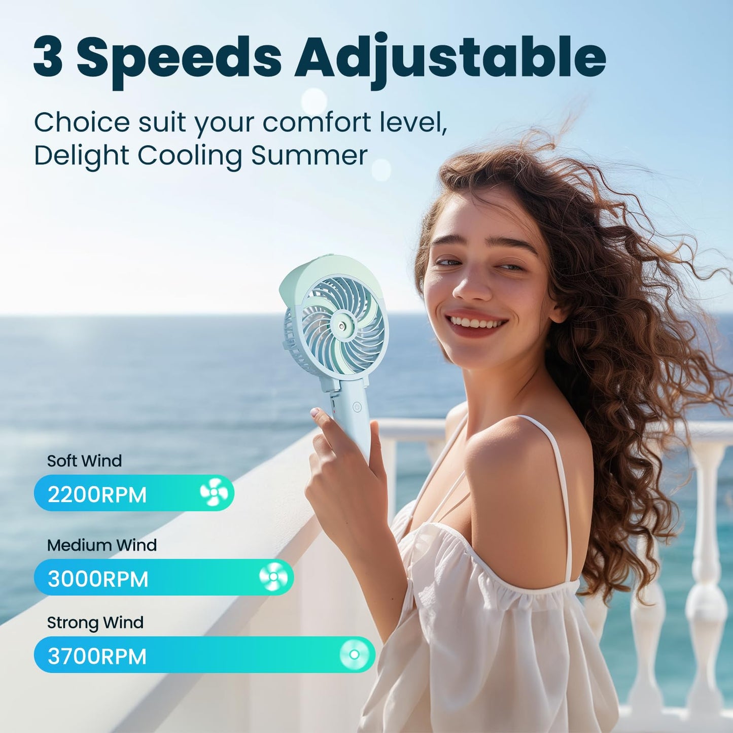 HandFan 4000mAh Personal Misting Fan With 55ml Large Water Tank - Portable Handheld Rechargeable Mister, Battery Operated, 180 Foldable, 3 Speeds for Travel, Beach, Outdoors (Green)