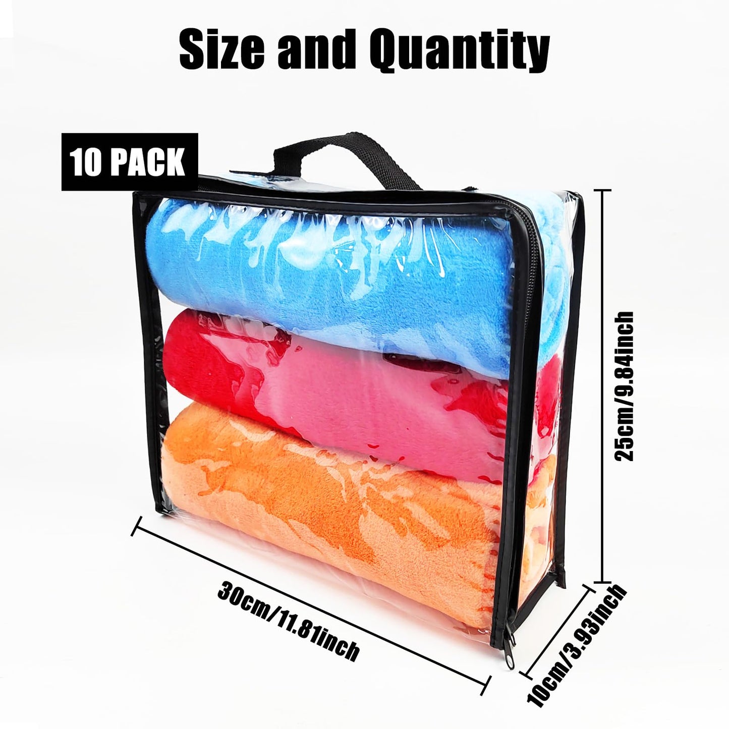 Hlimior 10 Pieces Large Clear Travel Packing Cube ,Clear Vinyl Zippered Storage Bags See Through Moving Bag Plastic Storage Bags PVC Multipurpose Pouch with Handle for Sweater Shirts Dress Storage