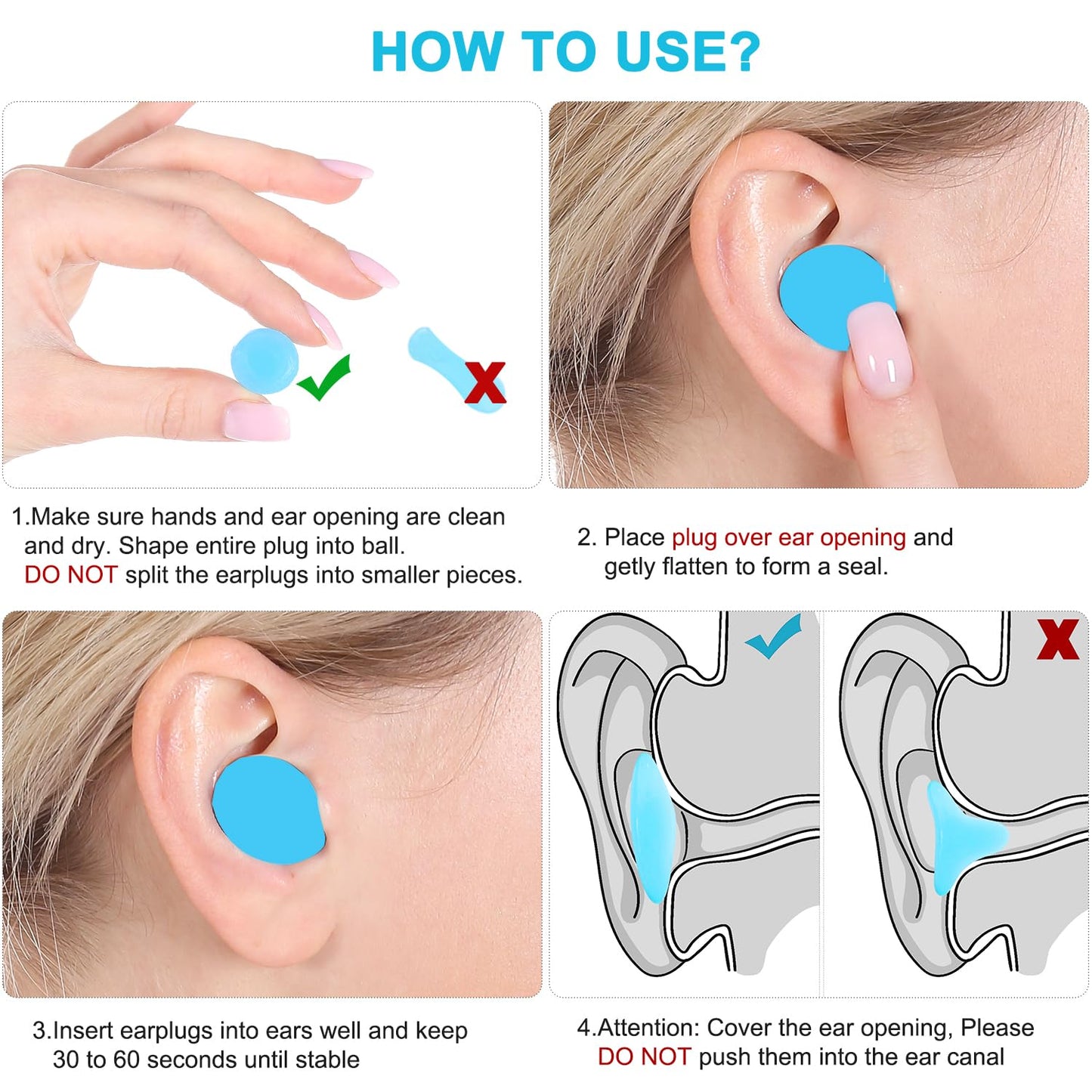 Reusable Silicone Ear Plugs, Waterproof Noise Cancelling EarPlugs for Sleeping, Mowing, Swimming, Airplanes, Concerts