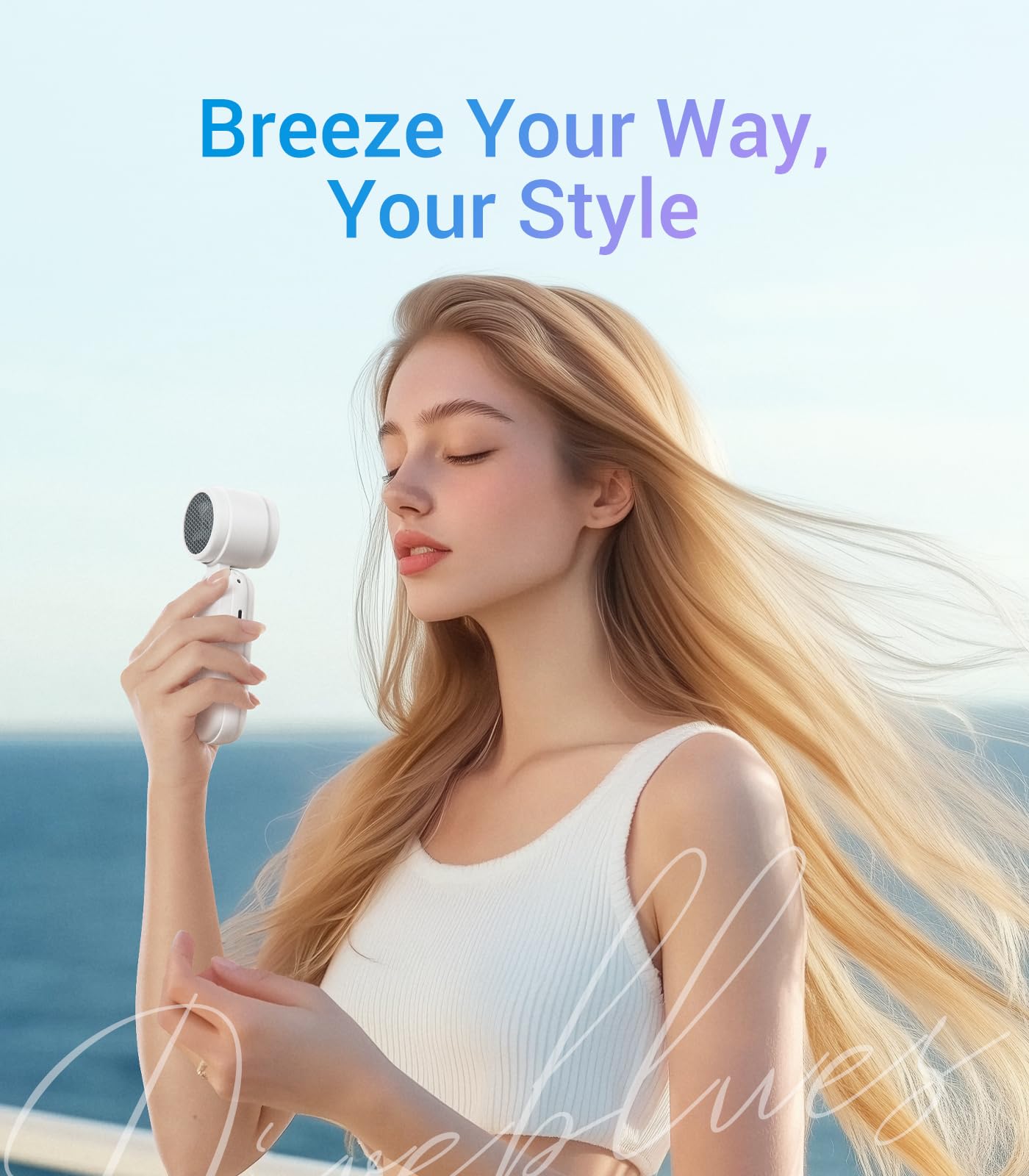 Diveblues High-Speed Portable Handheld Turbo Fan, USB Rechargeable Battery Powered, Small Portable Pocket Fan for Travel, Outdoor, Home, Office, Concerts, Lash, Gift for Women(White)