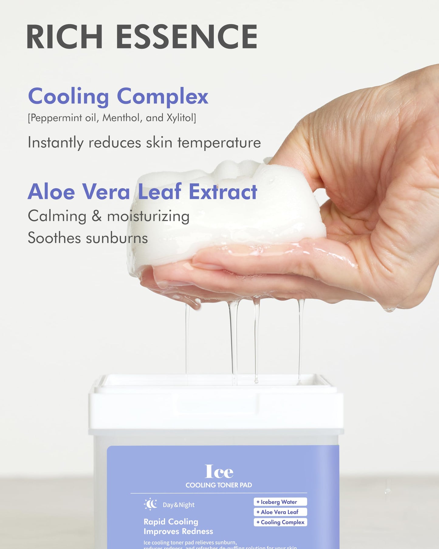 DERMAL Ice Cooling Toner Pad - Korean Soothing & Hydrating Toner Pads with Aloe Vera - After Suncare, Sunburn Relief, Redness Relief - Vegan Square Pads - Travel Kit 12 Pads, 3 Pack (Total 36 Pads)