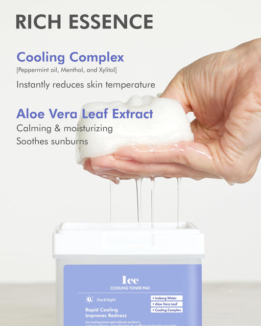 DERMAL Ice Cooling Toner Pad - Korean Soothing & Hydrating Toner Pads with Aloe Vera - After Suncare, Sunburn Relief, Redness Relief - Vegan Square Pads - Travel Kit 12 Pads, 3 Pack (Total 36 Pads)