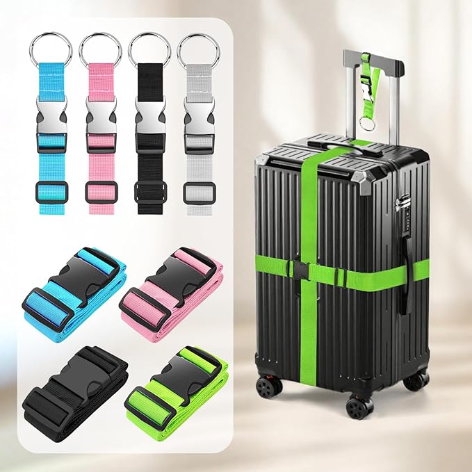 BILIONE 2Pcs Luggage Straps for Suitcases with Add A Bag Strap, Adjustable Luggage Identifiers Nylon Travel Belt TSA Approved (Pink)