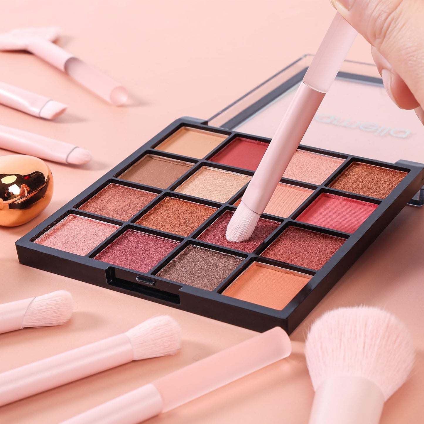 GOERTI 11 Pcs Mini Travel Makeup Brush Set With Case, Professional Premium Synthetic Kabuki Powder Foundation Blush Fan Highlight Eye Blending Shadows Concealer and Lips Brush Kit for Travel