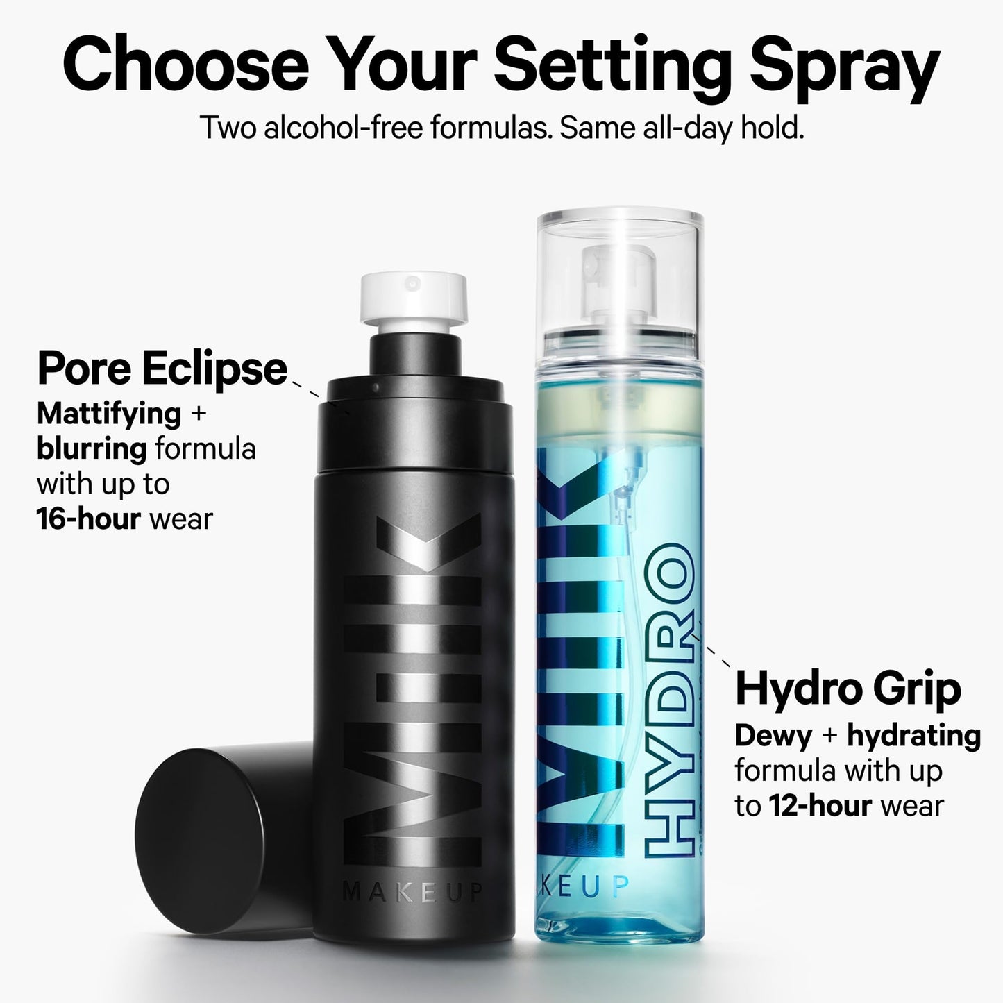 Milk Makeup Hydro Grip Set + Refresh Spray with Hyaluronic Acid – Sets Makeup + Hydrates Skin for Up to 12 Hours – Long-Lasting, Alcohol-Free Facial Mist for Dewy, Radiant Skin – 1.69 oz