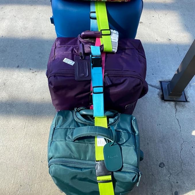 4Pack Add Bag Luggage Straps to Connect Two Suitcases, Adjustable Luggage Belt Connector for Carry On, Travel Attachment Accessories for Connect Your 3 Luggages, Multicolor