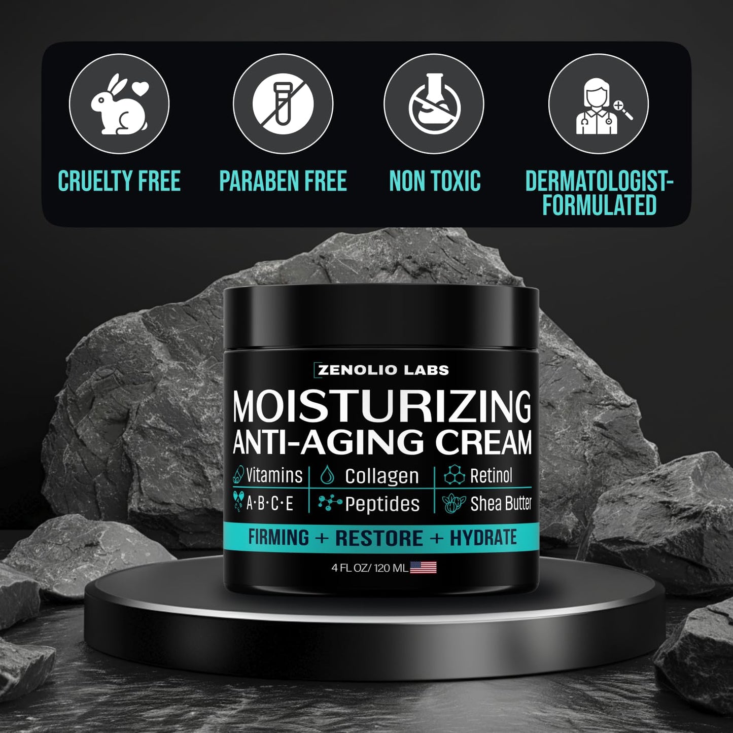 Mens Face Moisturizer Cream - Anti Aging & Wrinkle Face Cream - Mens Facial Moisturizer - Retinol, Collagen, Peptides, Shea Butter, Vitamins E & A - Facial Skin Care Eye Lotion - Day & Night – 4 oz
