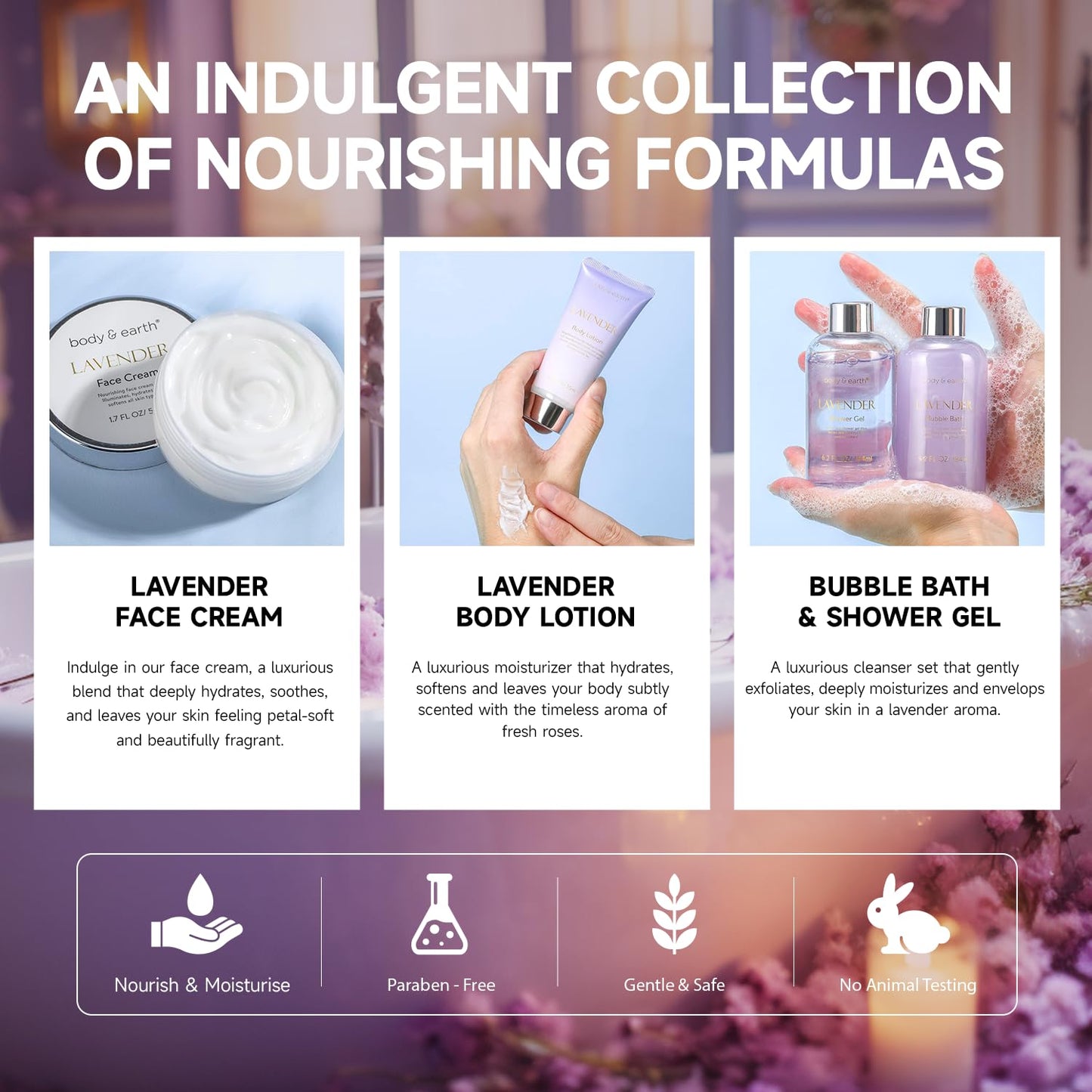 Spa Gifts for Women, Lavender Gift Set, Body & Earth 6 Pcs Bath Gift Sets, Self Care Gifts, Birthday Gifts for Women, Relaxing Spa Set,Christmas Gifts