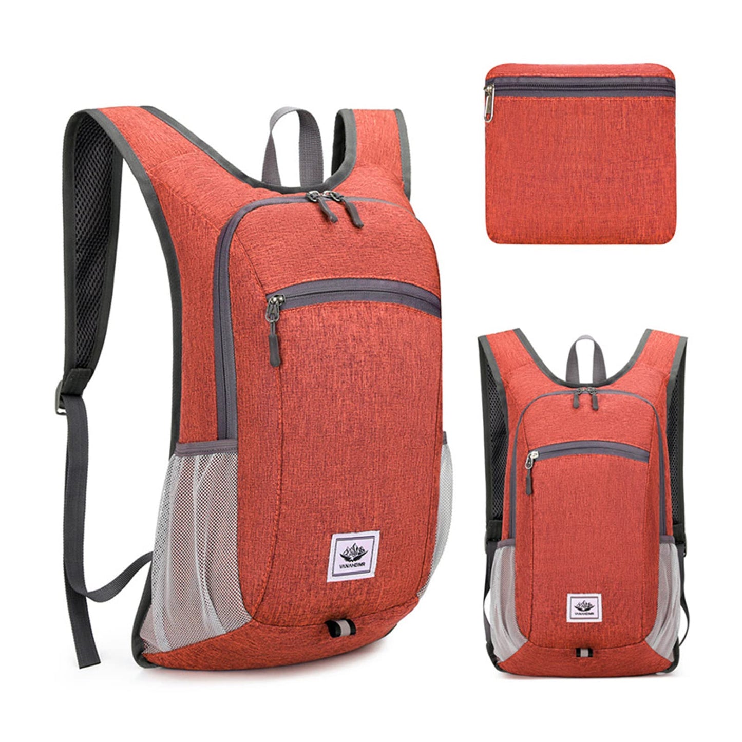 DOJUNS Hiking Backpack 15L Small Travel Backpack Lightweight Foldable Daypack Packable Camping Backpacks for Women Men (Orange)