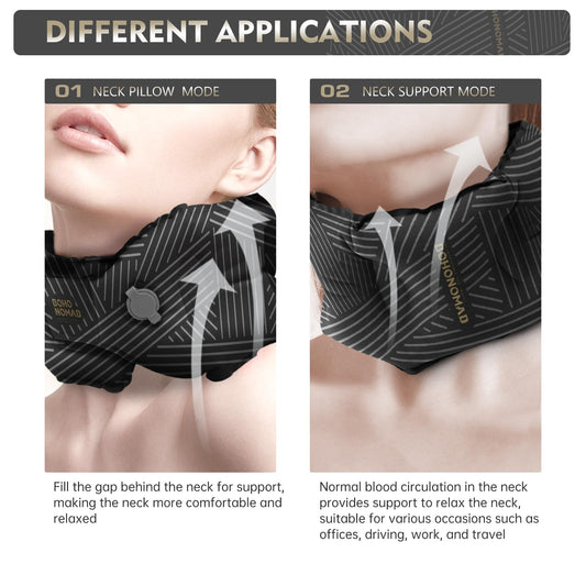 Arbergarden Inflatable Neck Pillow for Travel – Adjustable Blow Up Pillow for Airplane, Car, Train, Office, and Home – Compact, Lightweight, Ergonomic Neck Support Pillow for Sleeping Anywhere(Black)