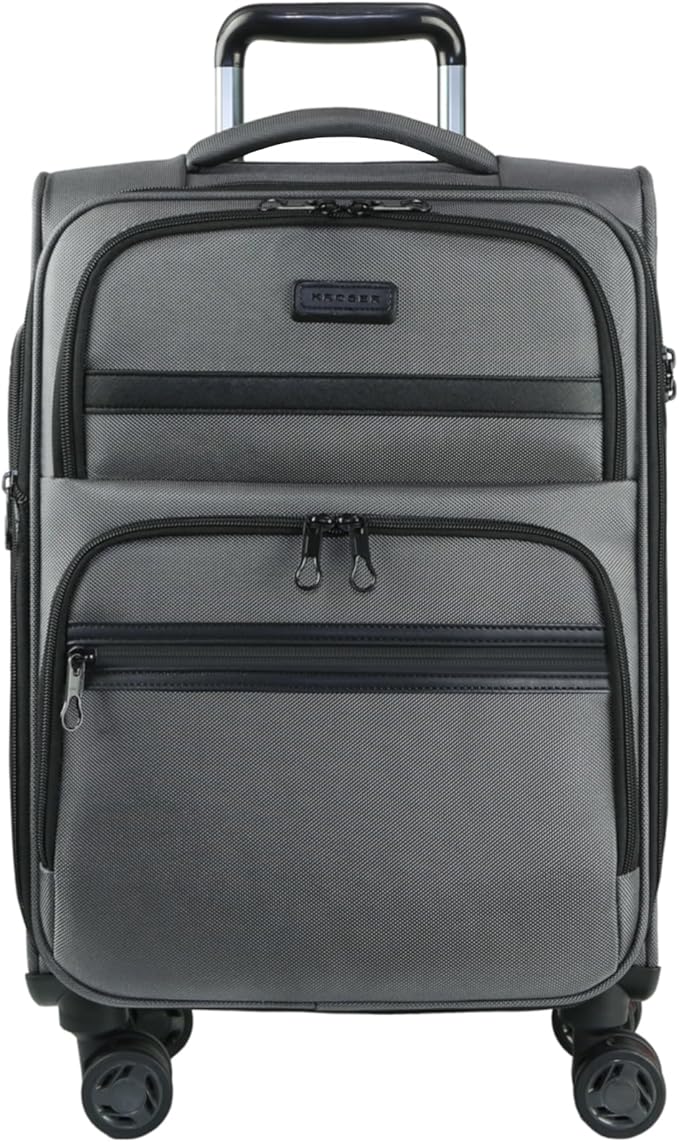 KROSER Softside Expandable Carry On Luggage with Spinner Wheels & Built-in TSA Lock, Durable Suitcase Rolling Luggage with USB Port, Carry-On 20-Inch, Grey