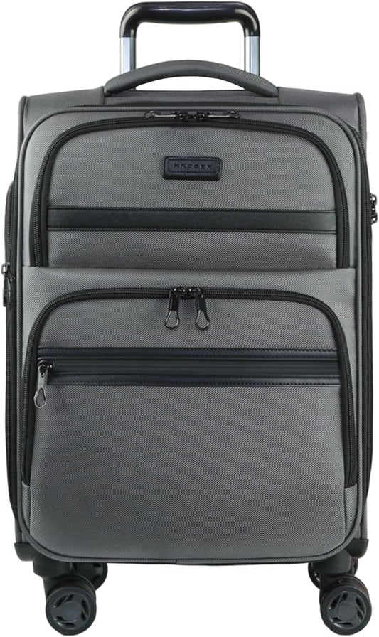 KROSER Softside Expandable Carry On Luggage with Spinner Wheels & Built-in TSA Lock, Durable Suitcase Rolling Luggage with USB Port, Carry-On 20-Inch, Grey