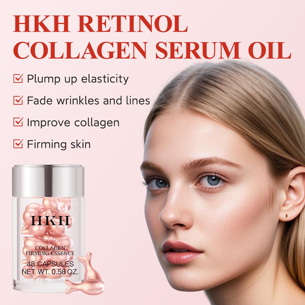 HKH Retinol Face Serum Oil - Anti-aging Night Serum with Vitamin E, 48 Capsules, Reduce Wrinkles, Firm & Hydrate Skin, Non-Greasy Formula, Travel-Friendly Skincare, with Scissors