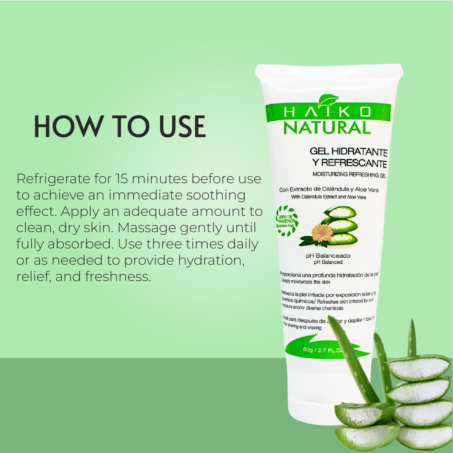 HAIKO NATURAL Soothing Gel with Calendula & Aloe Vera. Hydrating & Calming Paraben-Free Formula for Irritated Skin. Ideal After Sun, Shaving, Waxing or Daily Skin Hydration - 2.7 fl oz / 80g