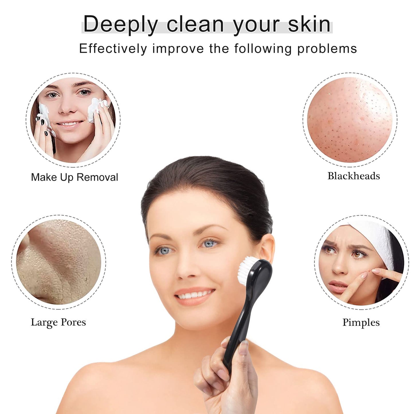 3 Pcs Facial Cleansing Brush, Useekoo Manual Face Brushes for Cleansing and Exfoliating, Face Scrubber to Massage, Deep Pore Exfoliation, Makeup Remove and Skin Care with Soft Bristles