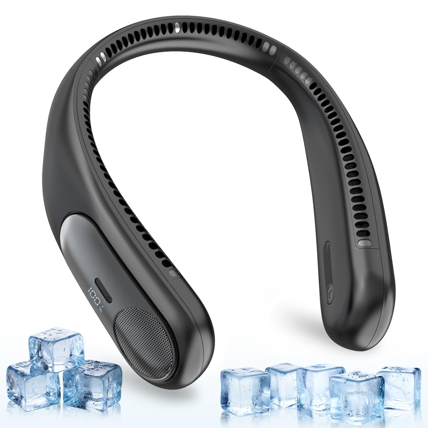 Namecute Portable Neck Fan,Personal Wearable Bladeless Fan,LED Display,4-Speeds,6000mAh USB Rechargeable,360° Strong Cooling Wind,Hands Free,Long Lasting,Birthday Gifts for Men Women Dad Mom (Black)