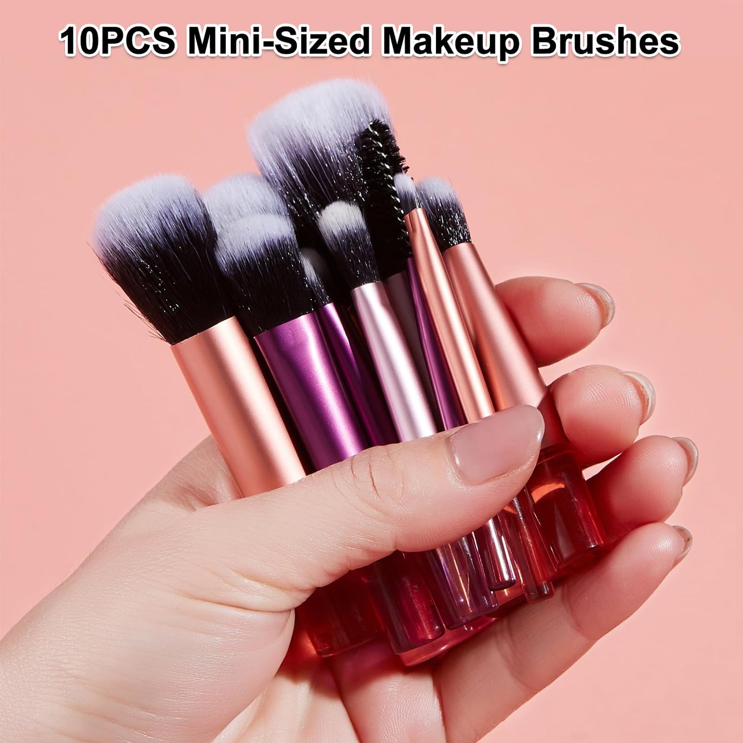 Kingtree Travel Makeup Brush Set, 10Pcs Mini Makeup Brushes with Pouch Portable ON THE GO Makeup Brushes Travel Set, Easy-taken Full Complete Function Cosmetic Brushes for Flawless Makeup Looks