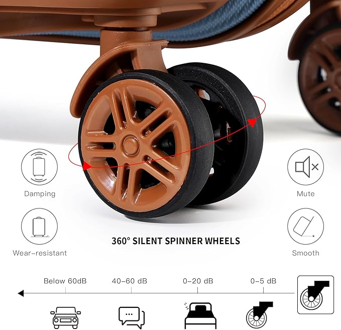 Kono Carry On Luggage Set Lightweight Airline Approved Carry On Suitcase with TSA Lock Spinner Wheels Durable Luggage Hardside Apricot Blue